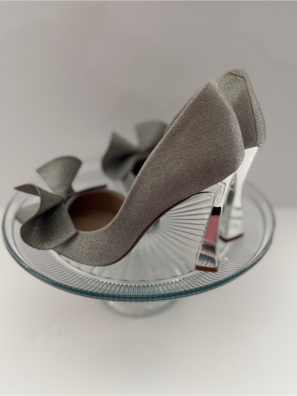 Betsey Johnson Silver Glitter Pointed-Toe D'Orsay Bow Pumps - Picture 11 of 12